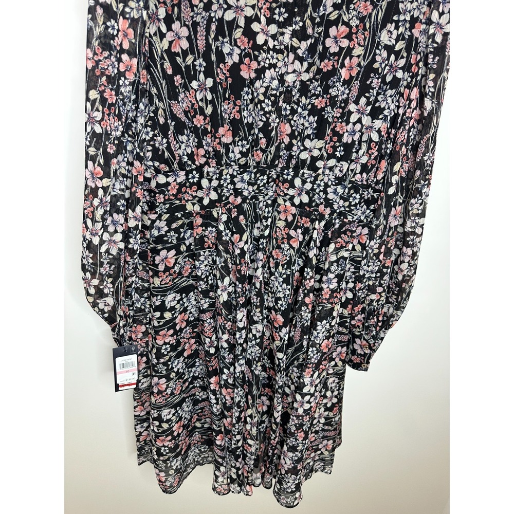 NEW Tommy Hilfiger Floral Metallic Chiffon V-Neck Dress Black Pink Size 10 - Picture 11 of 13
